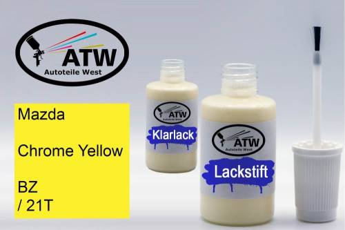 Mazda, Chrome Yellow, BZ / 21T: 20ml Lackstift + 20ml Klarlack - Set, von ATW Autoteile West.